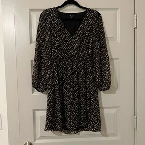 Madewell Black and White Patterned Long Sleeve Dress